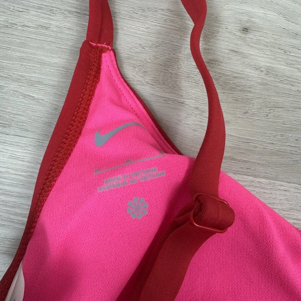 Nike Swim Colorblock V Neck Tankini Top Womens Medium Pink Red NESSF295
